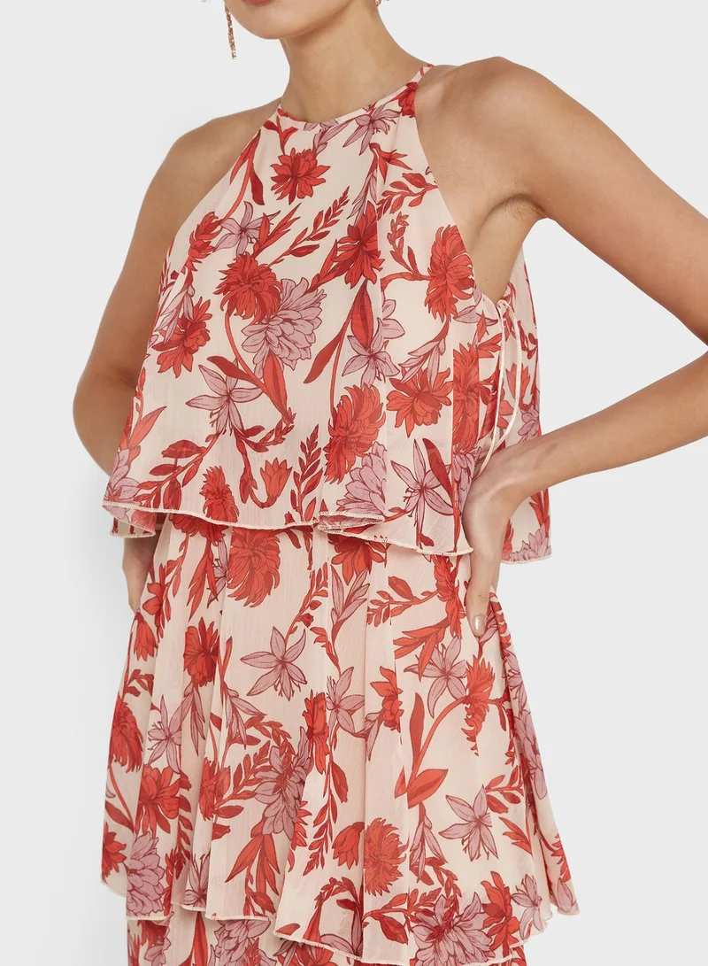 Anaya With Love Halter Neck Floral Tiered Dress