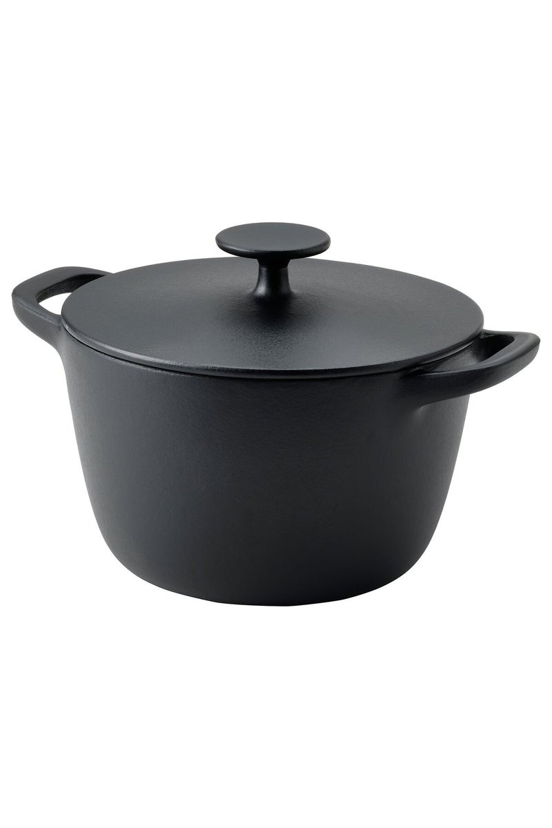 VARDAGEN Pot with lid, enamelled cast iron matt/black, 3 l - Image 1