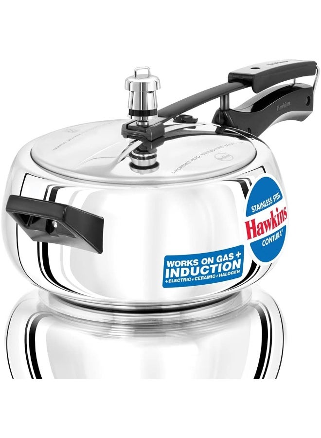 Hawkins طباخ ضغط كونتورا من الفولاذ المقاوم للصدأ، مع غطاء داخلي، متوافق مع الحث (SSC35)، فضي - Image 1