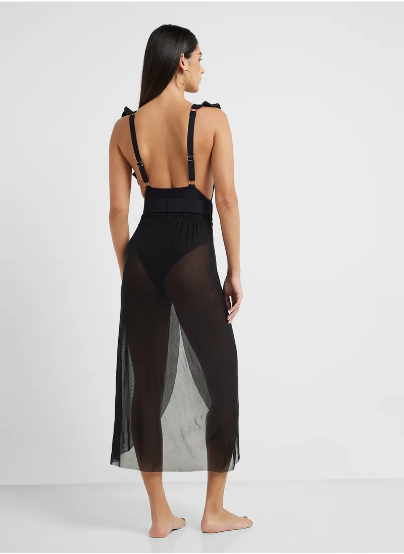 ايلا Plunge Neck Swimsuit With Beach Sarong