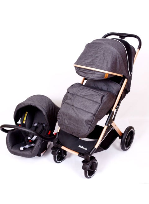 Beleco High Quality Stroller x7 Wheel Coach Big Hand Trolley (Boarding) Black Gold Frame