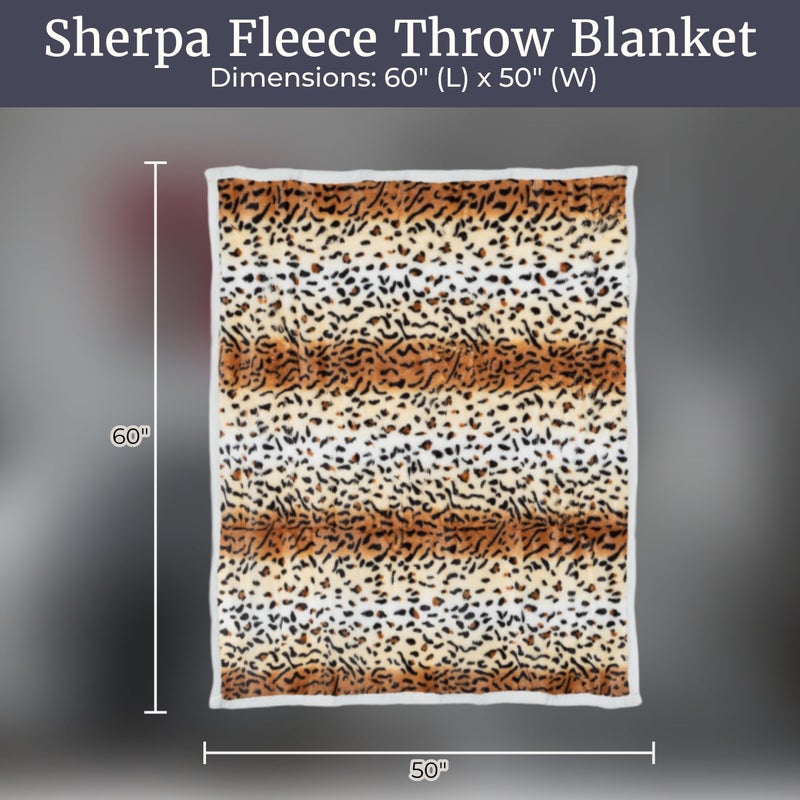 Lavish Home Fleece Sherpa Throw Blanket - Ultra Soft Plush Bed, Sofa or Couch 50" x 60" Tiger Set of 1 - Image 3