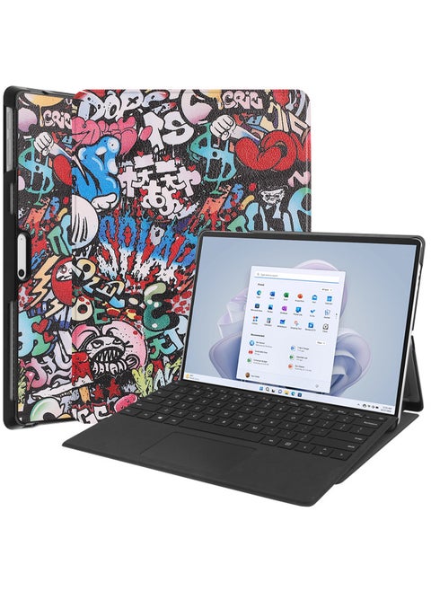 For Microsoft Surface Pro11/10/9 Commercial Tablet Computer Keyboard Leather Case 2024 New-Color:Graffiti-Applicable Model:Surface Pro11/10/9