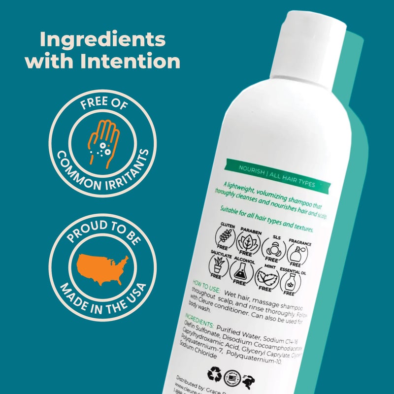 Cleure Hypoallergenic Volumizing Shampoo for Sensitive Skin - Fragrance Free, SLS Free & Paraben Free (12 oz, Pack of 1) - Image 3