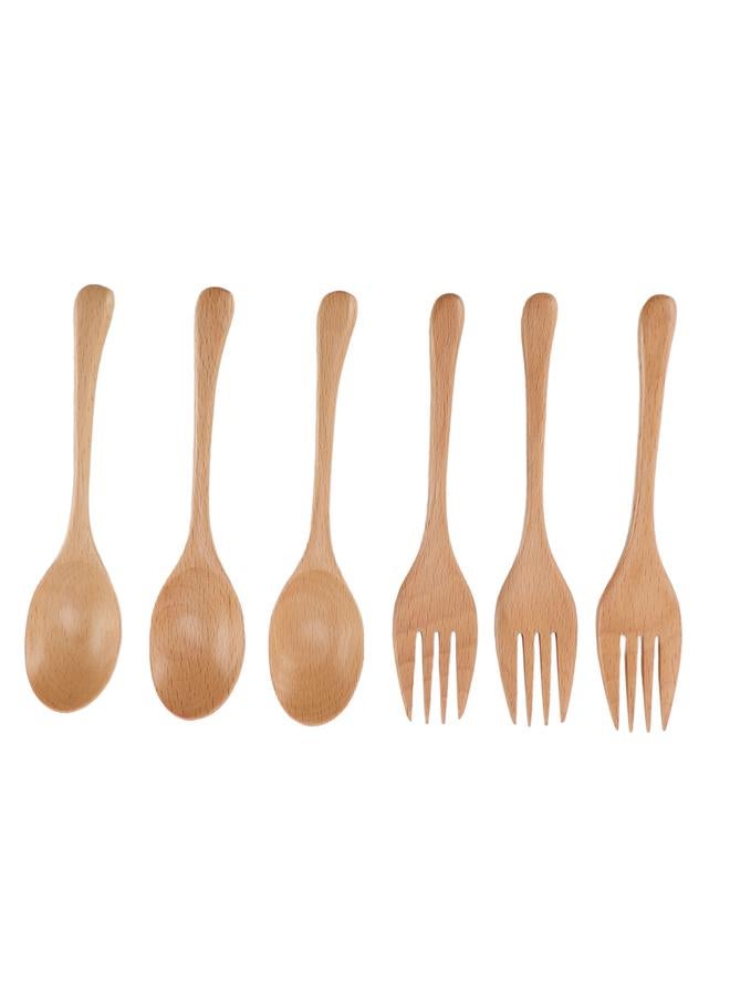 3 Sets Wooden Fork and Spoon Japanese Style Beech Wood Utensil Set for Family Dinner - Image 5