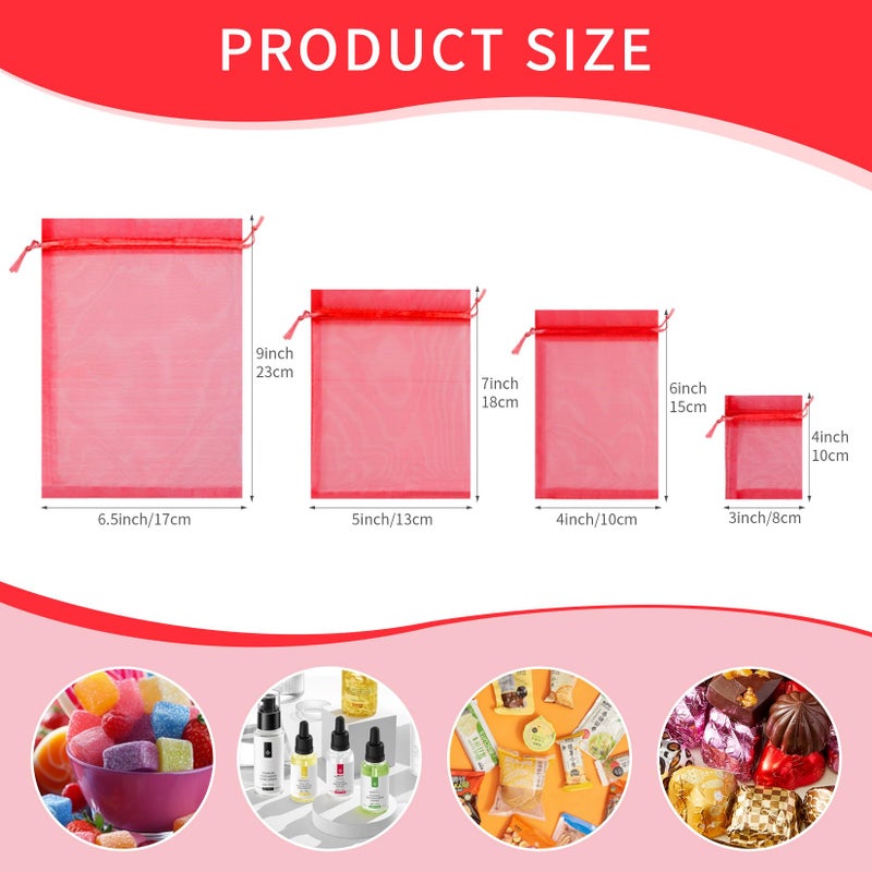 Crweety 50 PCS Organza Bags 4x6, Small Gift Bags for Her Valentine Gifts Favors Goodie, Mini Gift Wrap Bag for Jewelry Makeup Candy Soap, Red Mesh Drawstring Treat Pouch Bag for Wedding Party Favors - Image 2