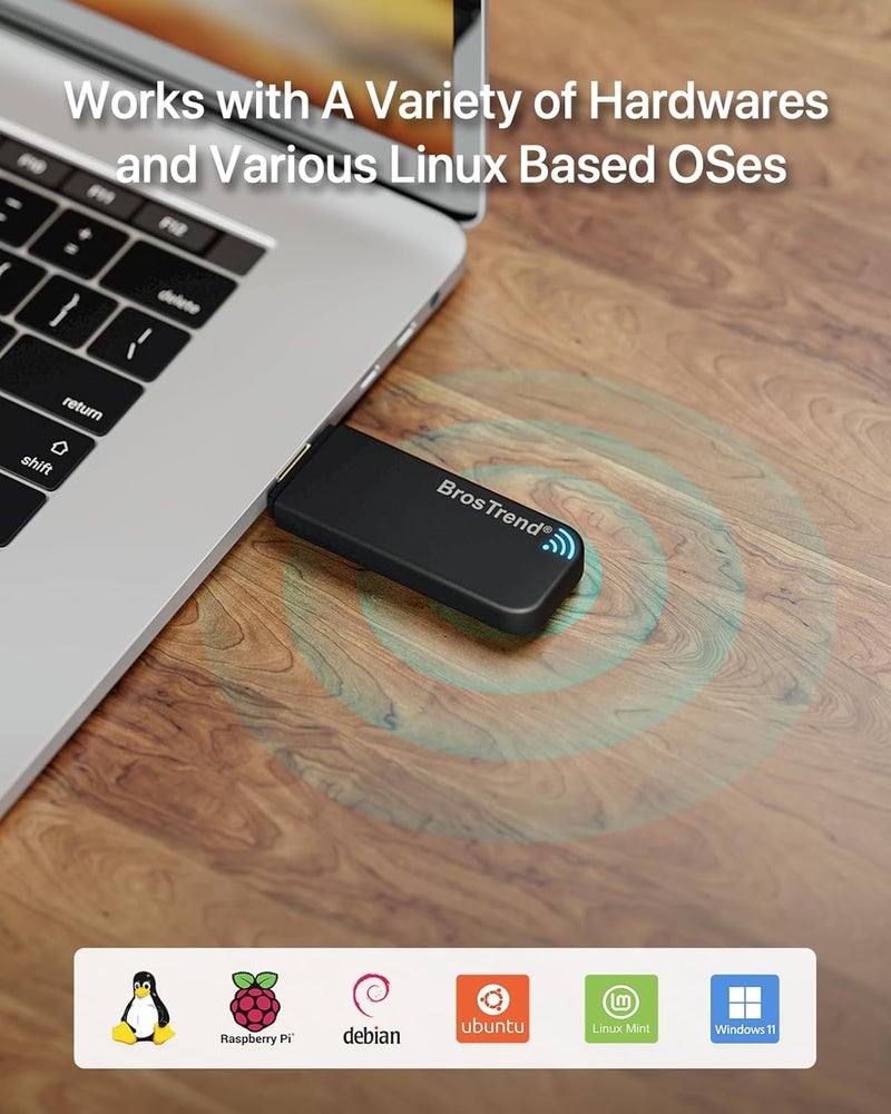 BrosTrend Linux USB WiFi Adapter AC1200 for Ubuntu Kali Mint Debian Kubuntu Mate Zorin PureOS Raspberry Pi Windows etc. Linux Compatible WiFi Adapter Wireless Dual Band 5GHz 867Mbps + 2.4GHz 300Mbps - Image 1