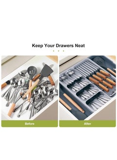 XiuWoo Large Capacity Multifunctional Adjustable Expandable Kitchen Cutlery Drawer Trays, Closet Storage organizer and Kitchen Utensil Knife Storage Holder for Storing Utensils  - Image 3