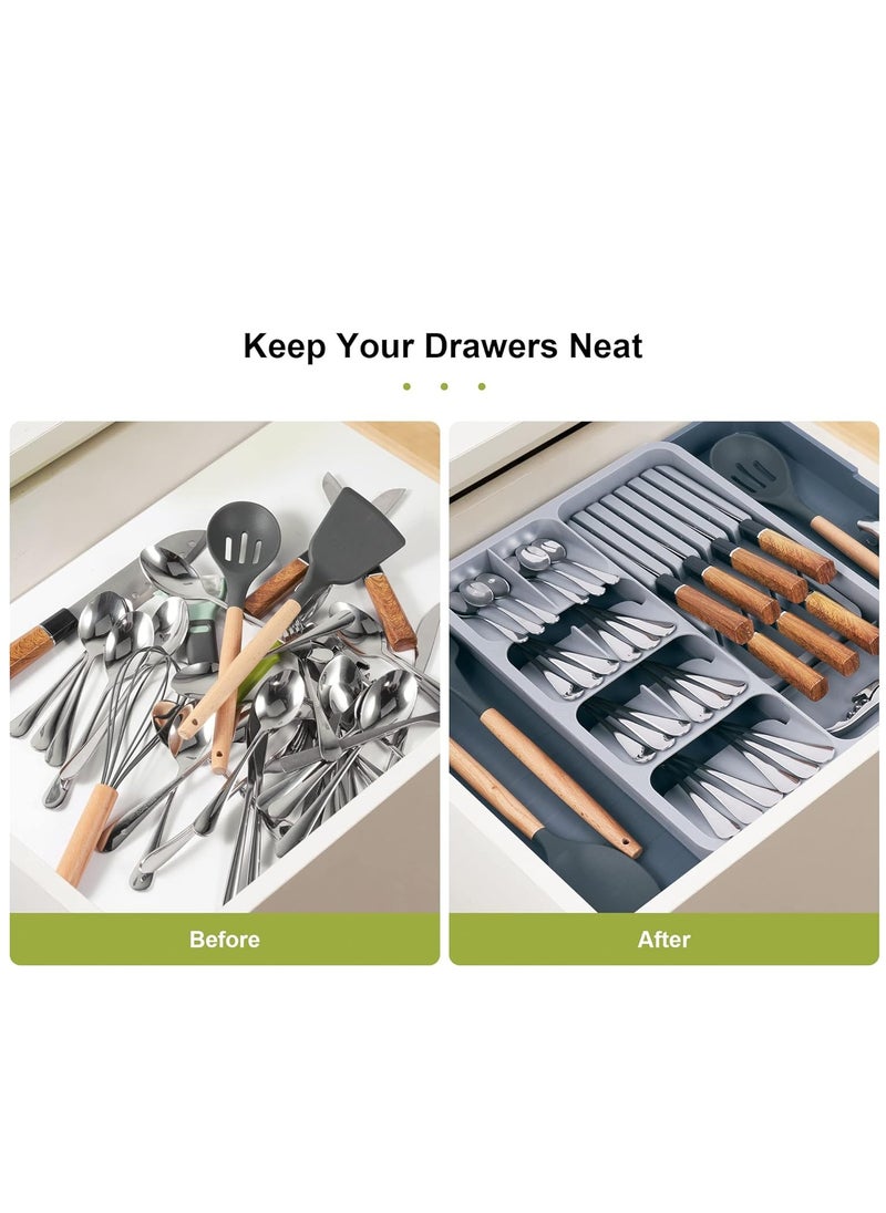 XiuWoo Large Capacity Multifunctional Adjustable Expandable Kitchen Cutlery Drawer Trays, Closet Storage organizer and Kitchen Utensil Knife Storage Holder for Storing Utensils  - Image 3