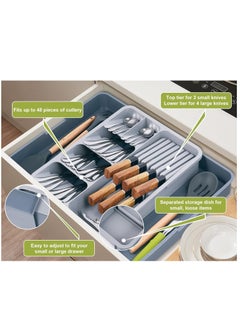 XiuWoo Large Capacity Multifunctional Adjustable Expandable Kitchen Cutlery Drawer Trays, Closet Storage organizer and Kitchen Utensil Knife Storage Holder for Storing Utensils  - Image 2