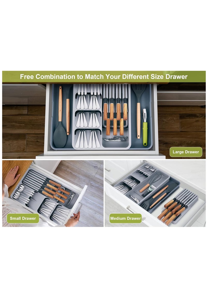 XiuWoo Large Capacity Multifunctional Adjustable Expandable Kitchen Cutlery Drawer Trays, Closet Storage organizer and Kitchen Utensil Knife Storage Holder for Storing Utensils  - Image 4