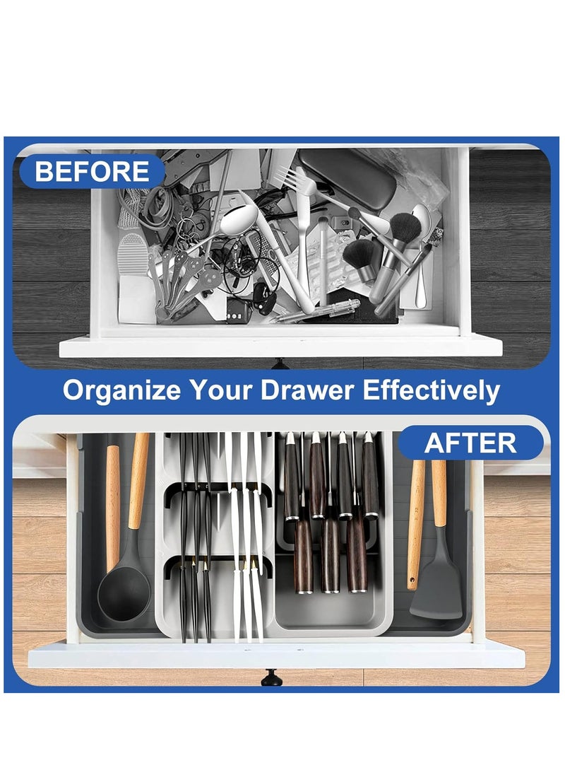 XiuWoo Large Capacity Multifunctional Adjustable Expandable Kitchen Cutlery Drawer Trays, Closet Storage organizer and Kitchen Utensil Knife Storage Holder for Storing Utensils  - Image 5