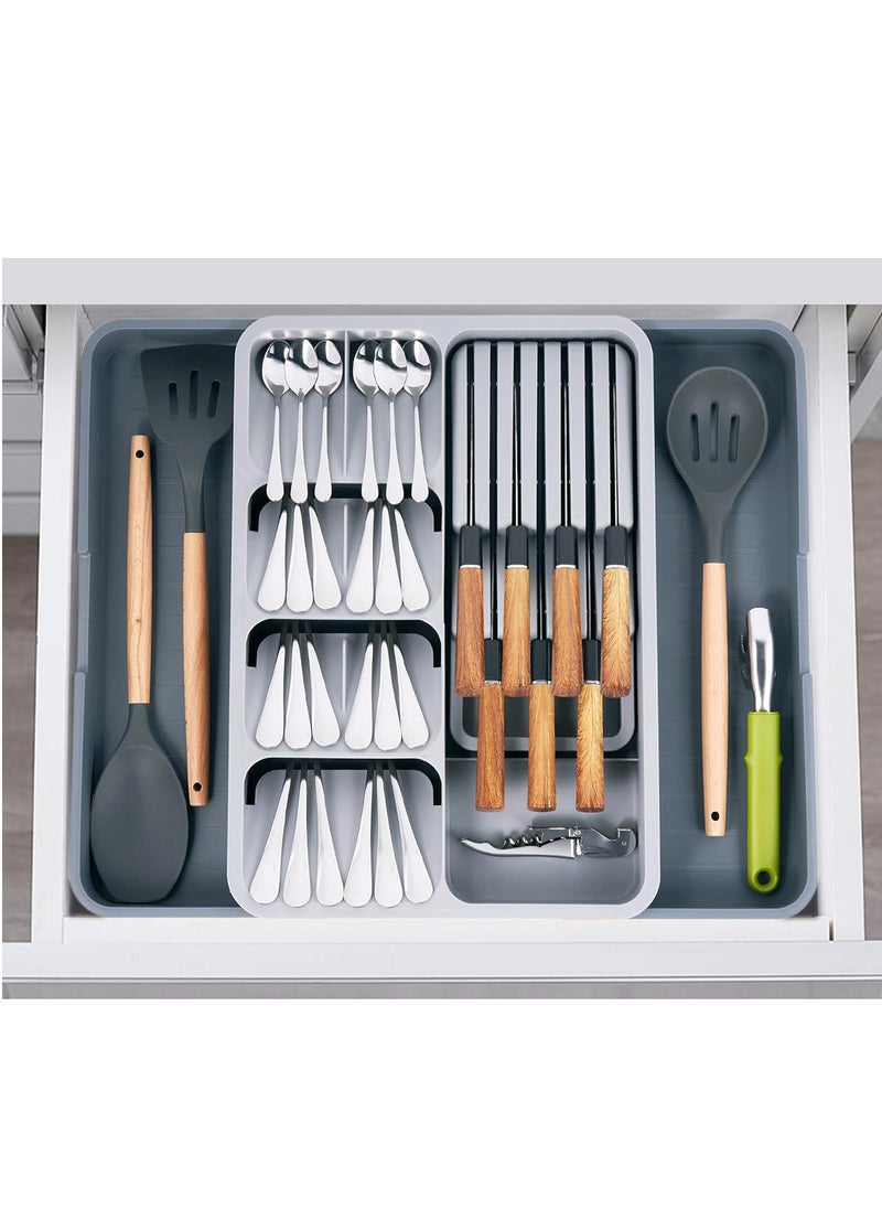 XiuWoo Large Capacity Multifunctional Adjustable Expandable Kitchen Cutlery Drawer Trays, Closet Storage organizer and Kitchen Utensil Knife Storage Holder for Storing Utensils  - Image 1