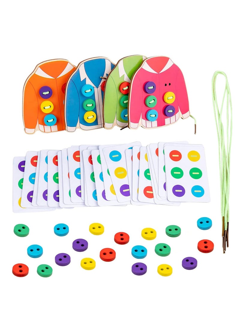 SUNSAR Wooden Clothes Lacing Toys, Montessori Toy Fine Motor Skill Threading Game, Sewing Button Lacing Card Game, Preschool Early Development Educational Toy  - Image 1