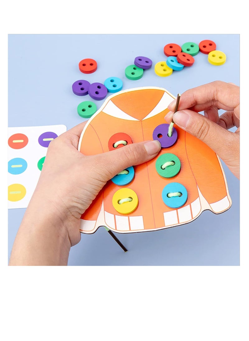 SUNSAR Wooden Clothes Lacing Toys, Montessori Toy Fine Motor Skill Threading Game, Sewing Button Lacing Card Game, Preschool Early Development Educational Toy  - Image 2