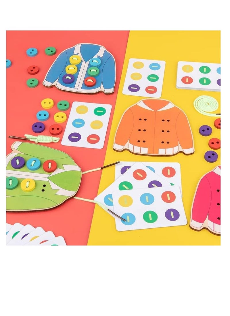 SUNSAR Wooden Clothes Lacing Toys, Montessori Toy Fine Motor Skill Threading Game, Sewing Button Lacing Card Game, Preschool Early Development Educational Toy  - Image 4