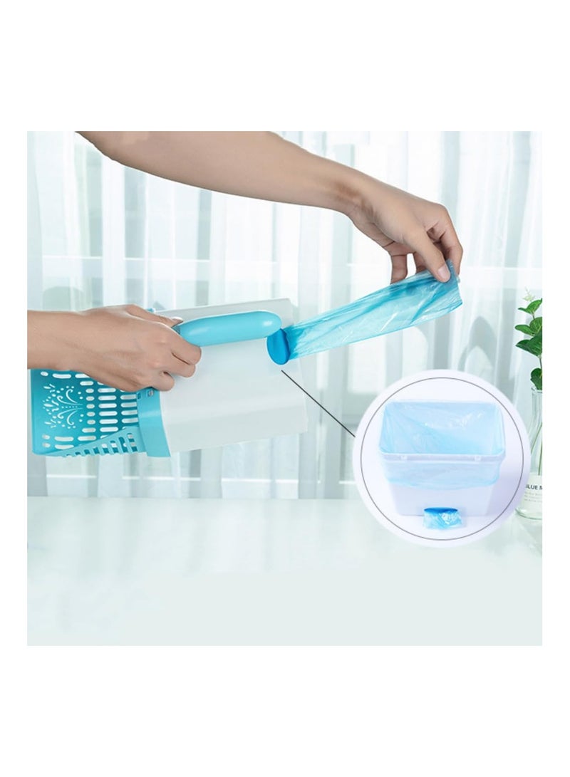 SYOSI Scooper Cat Litter Sifter, Detachable Deep Shovel Holder with Extra Waste Bags, Mess Free Cat Litter Scoop to Bag Waste Bin System, Portable Integrated Cat Litter Scooper, Blue - Image 3