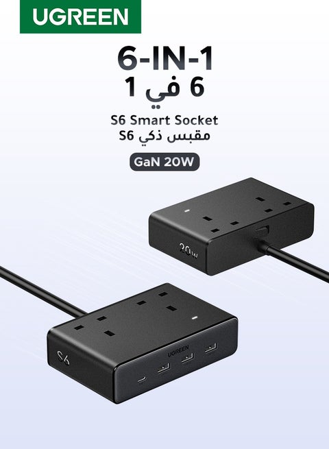 UGREEN Power Strip Home Extension Plug With 2AC Ports 3A1C Fast USB Charger 20W With 1.5M Extension Cable Charging Station Space Saving Suitable for Living Room Bed Room Kitchen Outdoor