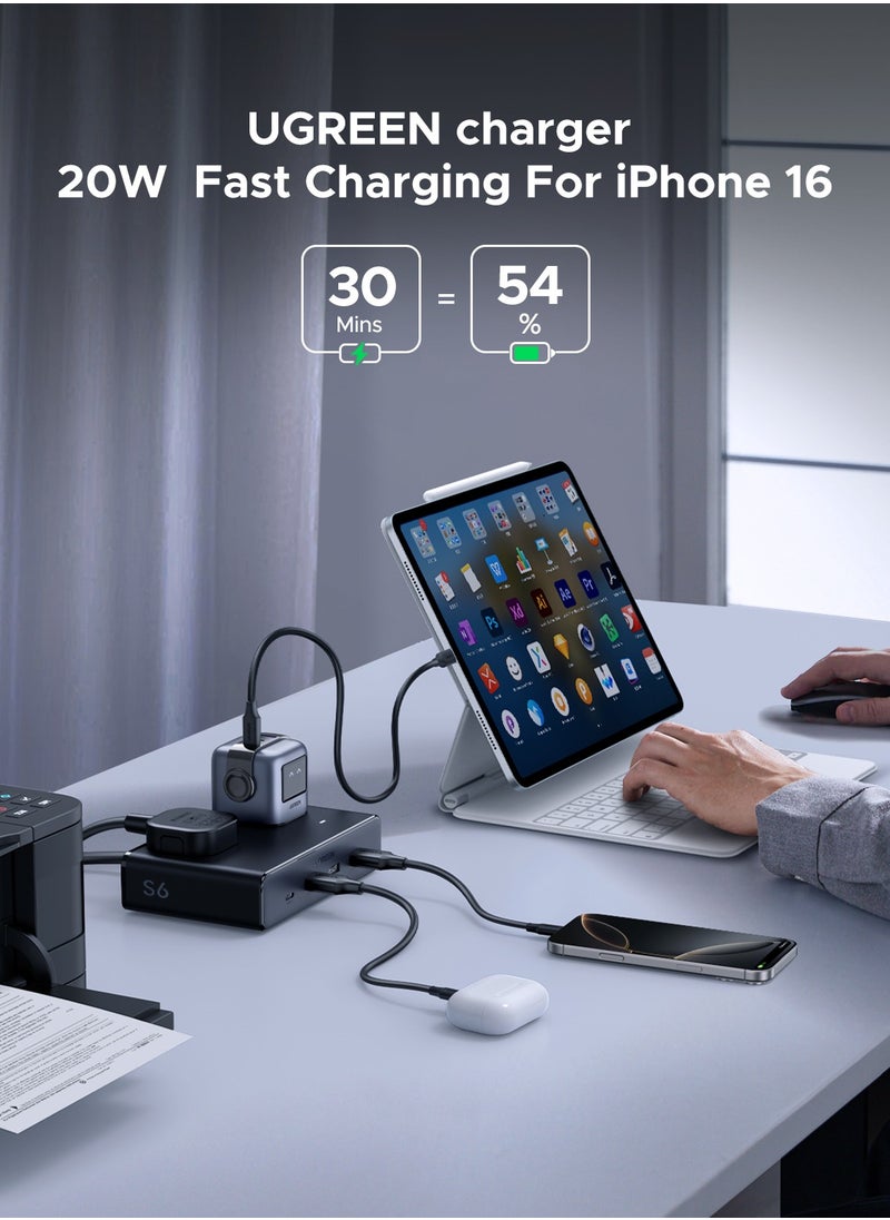 يو جرين - 2990 واط شريط طاقة تمديد منزلي مع 2 منافذ تيار متردد و 3A1C شاحن USB سريع 20 واط مع كابل تمديد 1.5 متر محطة شحن موفرة للمساحة مناسبة لغرفة المعيشة وغرفة النوم والمطبخ والخارج - Image 1