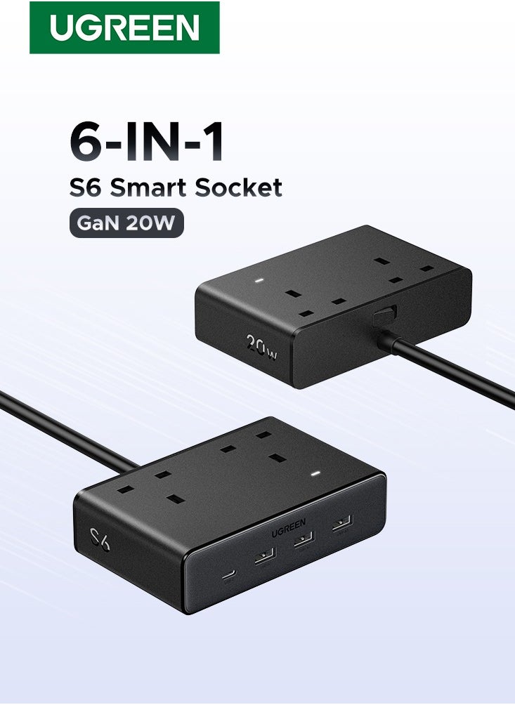 يو جرين - 2990 واط شريط طاقة تمديد منزلي مع 2 منافذ تيار متردد و 3A1C شاحن USB سريع 20 واط مع كابل تمديد 1.5 متر محطة شحن موفرة للمساحة مناسبة لغرفة المعيشة وغرفة النوم والمطبخ والخارج - Image 1
