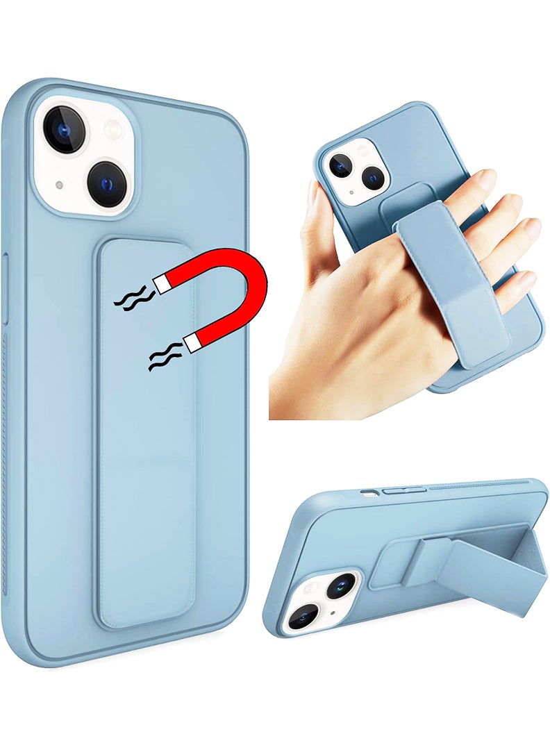 Case Up Compatible with Apple iPhone 14 Plus Case with Magnetic Stand & Holder, Premium Silicone Finger Grip Strap Holder Case Car Mount Kickstand Cover- Blue - Image 1