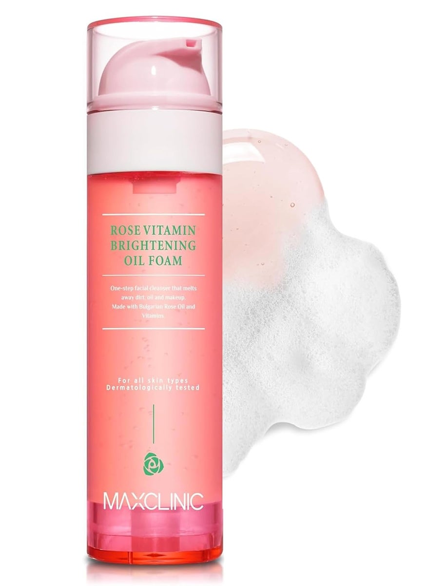 maxclinic [K-Beauty] Rose Vitamin Oil to Foam - All-in-One Korean Face Wash Oil Based Foaming Facial Cleanser - Pore Minimizing & Blackhead Remover - Makeup Deep Cleansing Oil for All Skin Types (3.88 fl oz) 