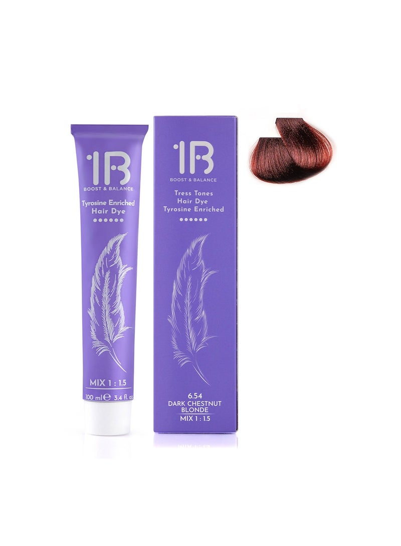 1B Hair Color Cream #6.54 Dark Chestnut Blonde – Permanent Warm Blonde Hair Dye with Tress Tones Tyrosine Complex | 100ml | Golden Chestnut Pigment | Long-Lasting Radiant Color for Dark Blonde to Light Brown Hair - Image 2