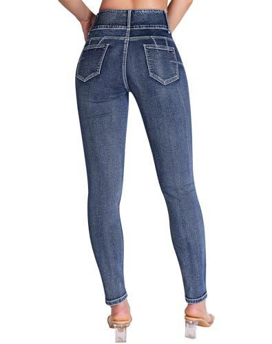roswear Women's Stretchy Skinny Jeans High Waist Tummy Control Jeggings Slim Fit Denim Pants Dark Blue - Image 5