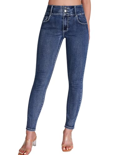 roswear Women's Stretchy Skinny Jeans High Waist Tummy Control Jeggings Slim Fit Denim Pants Dark Blue - Image 4