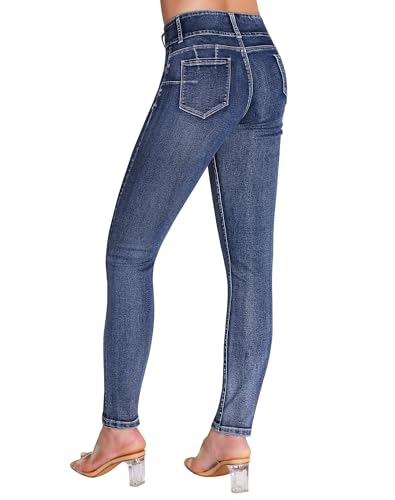 roswear Women's Stretchy Skinny Jeans High Waist Tummy Control Jeggings Slim Fit Denim Pants Dark Blue - Image 2