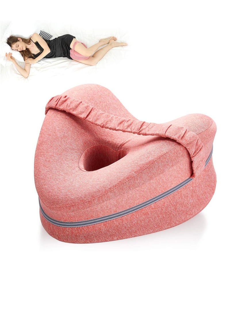 Arabest - Memory Foam Knee Pillow with Elastic Strap for Side Sleepers Pink 25x23x13cm - Image 1