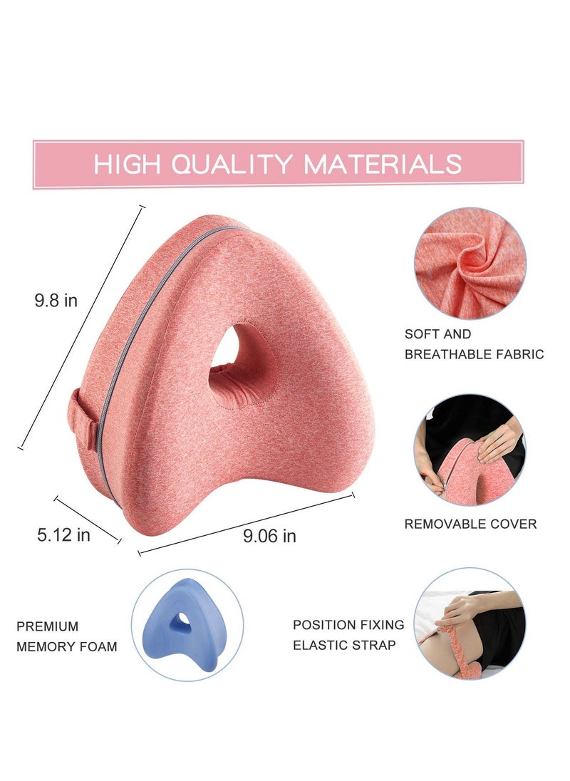 Arabest - Memory Foam Knee Pillow with Elastic Strap for Side Sleepers Pink 25x23x13cm - Image 1