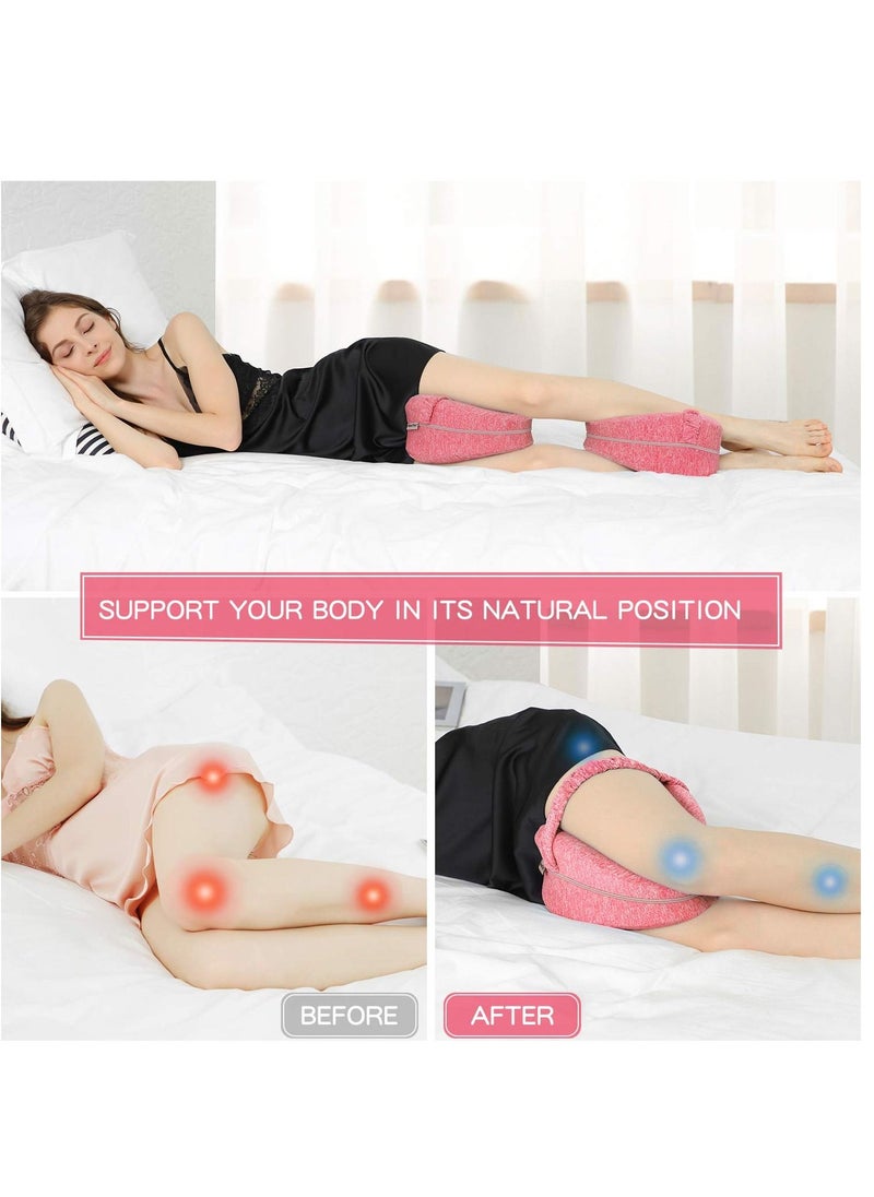 Arabest - Memory Foam Knee Pillow with Elastic Strap for Side Sleepers Pink 25x23x13cm - Image 1