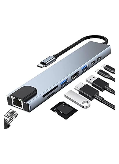 8 in 1 USB C Docking Station, USB C Hub Multiport Adapter with 4K HDMI, 100W Power Delivery, USB-C, Ethernet, 2 USB, SD/TF Card Reader Compatible with MacBook Pro XPS and More Type C Devices