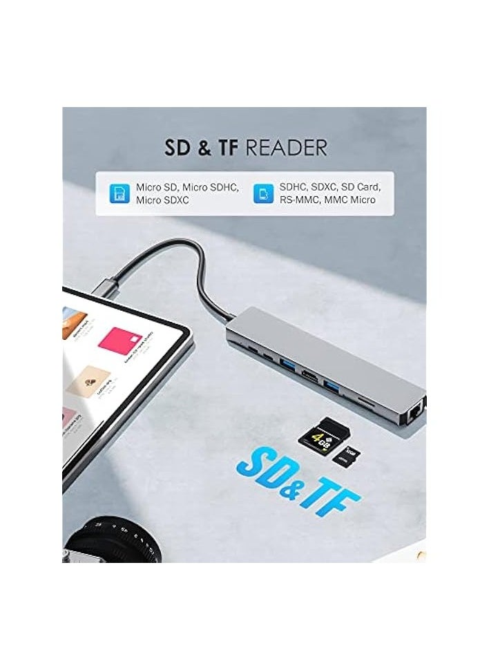 8 in 1 USB C Docking Station, USB C Hub Multiport Adapter with 4K HDMI, 100W Power Delivery, USB-C, Ethernet, 2 USB, SD/TF Card Reader Compatible with MacBook Pro XPS and More Type C Devices