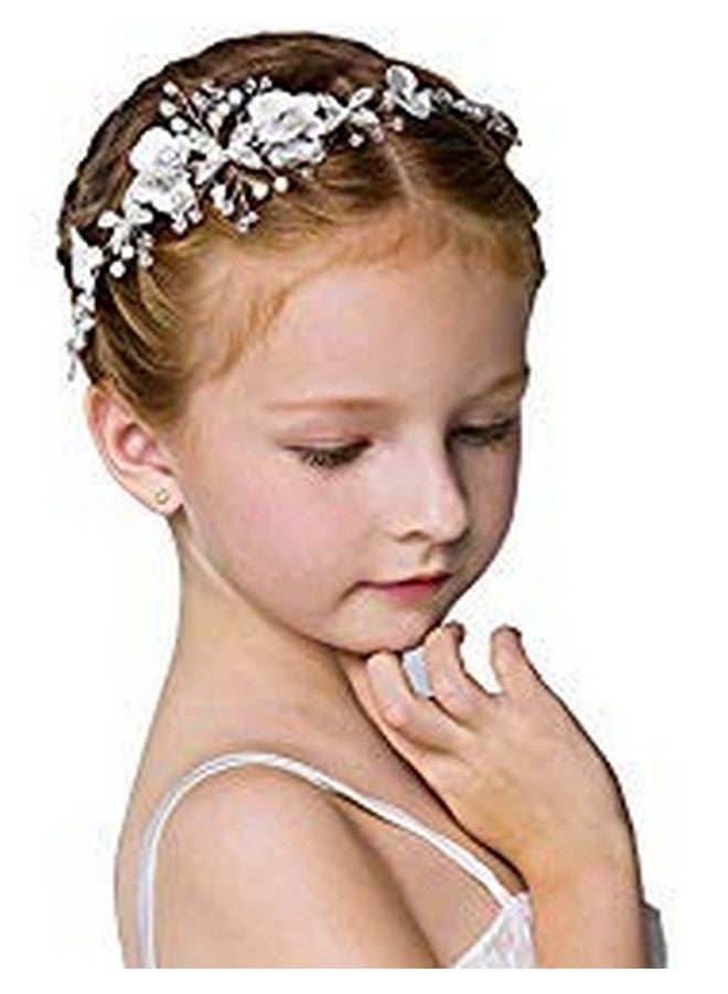 Campsis Flower Girl Headpiece Wedding Head Piece Crystal Pearl Hair Headband First Communion Accessories Tiara For Girls(Silver)  - Image 2