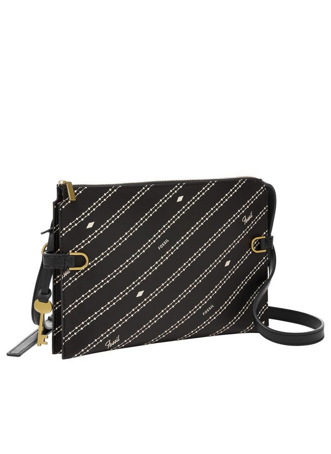 FOSSIL Fossil Women's Kier Vegan Cactus Crossbody Purse Handbag, Black/Bone Signature Print (Model: ZB1698104)  - Image 1