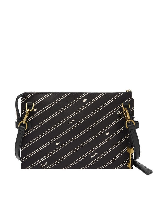 FOSSIL Fossil Women's Kier Vegan Cactus Crossbody Purse Handbag, Black/Bone Signature Print (Model: ZB1698104)  - Image 2