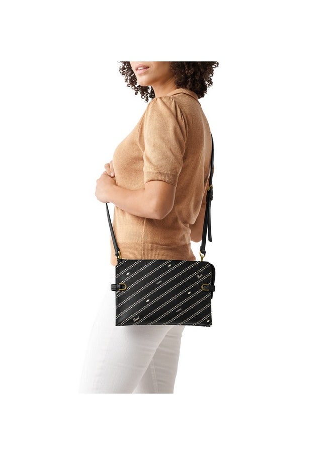 FOSSIL Fossil Women's Kier Vegan Cactus Crossbody Purse Handbag, Black/Bone Signature Print (Model: ZB1698104)  - Image 4