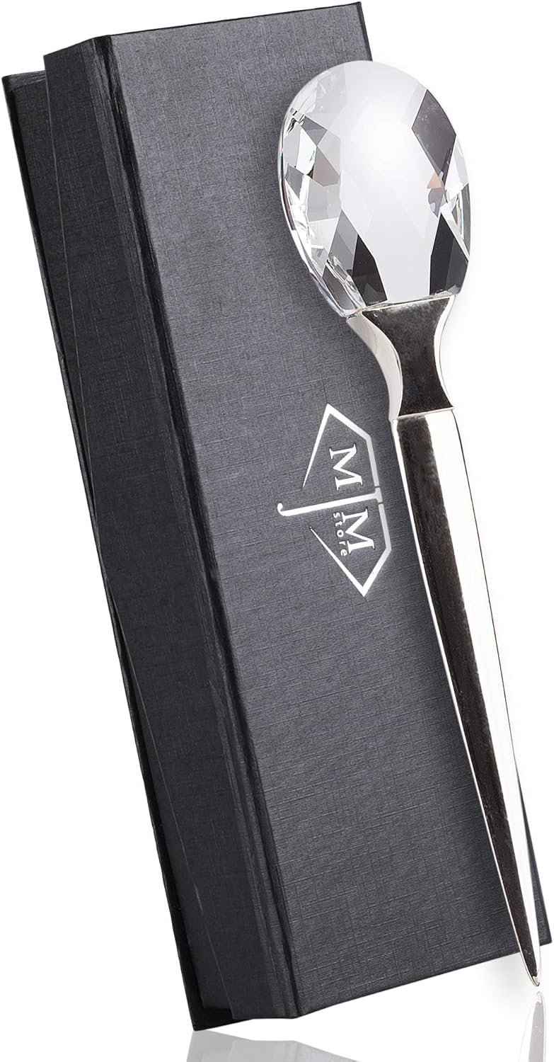 MJM Store Elegant Crystal Handle Letter Opener with Gift Box – Decorative Metal Paper Cutter for Office, Men & Women – Diamond-Like Grip by Store - Image 1