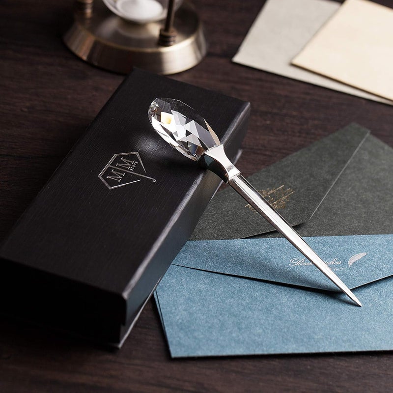 MJM Store Elegant Crystal Handle Letter Opener with Gift Box – Decorative Metal Paper Cutter for Office, Men & Women – Diamond-Like Grip by Store - Image 3