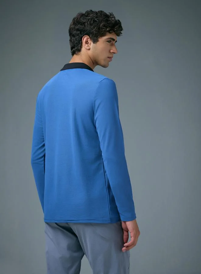 Technosport Blue Men Slim Fit Contrast Panel Polo for Men | Best Price UAE