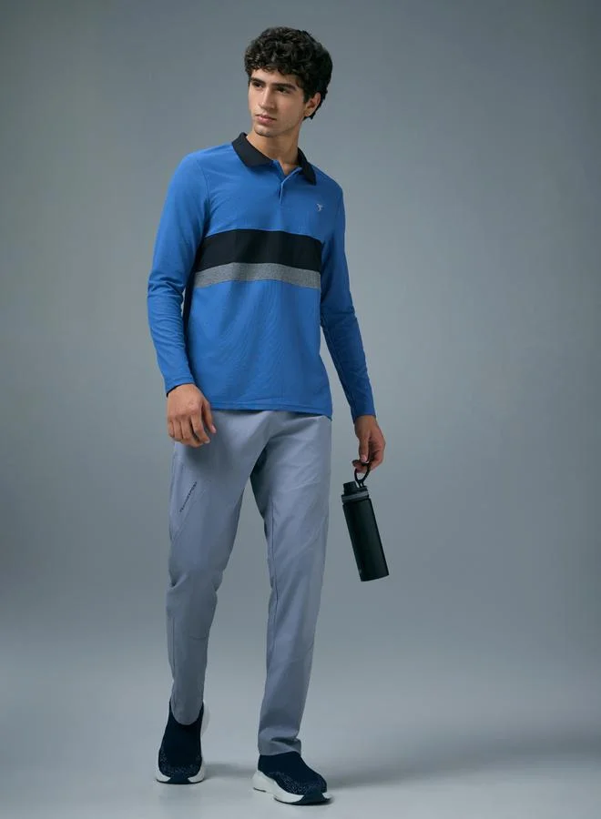 Technosport Blue Men Slim Fit Contrast Panel Polo for Men | Best Price UAE