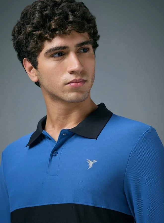 Technosport Blue Men Slim Fit Contrast Panel Polo for Men | Best Price UAE