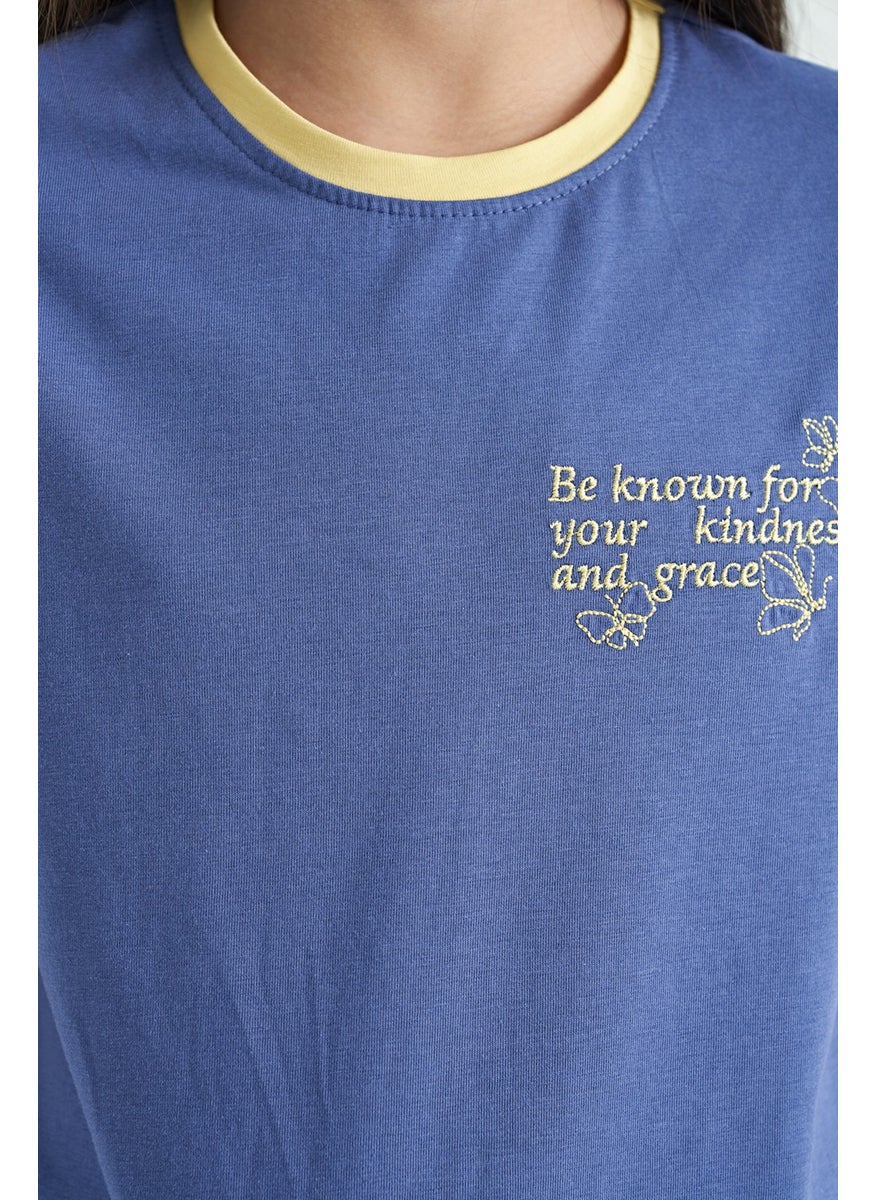 Tommy Life - Light Purple Minimal Text Printed O Neck Casual Short Sleeve Girls T-Shirt - 75110 - Image 1