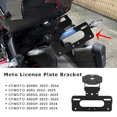 FREAXLL CFMOTO 450 2022-2025 Fender Eliminator Fit Motocycle License Plate Holder with LED Plate Light for CF Moto 450S 450SS 450SR 450NK 2022-2025 250SR 300SR 2023 2024 - Black - Image 2