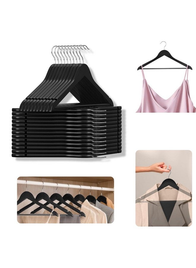 ANH MART أهن مارت شماعات خشبية للملابس - شماعات ملابس فاخرة مع شقوق دقيقة لتوفير المساحة وتعليق الملابس، مثالية للبدلات، والمعاطف، والفساتين (أسود) (24 حزمة) - Image 1