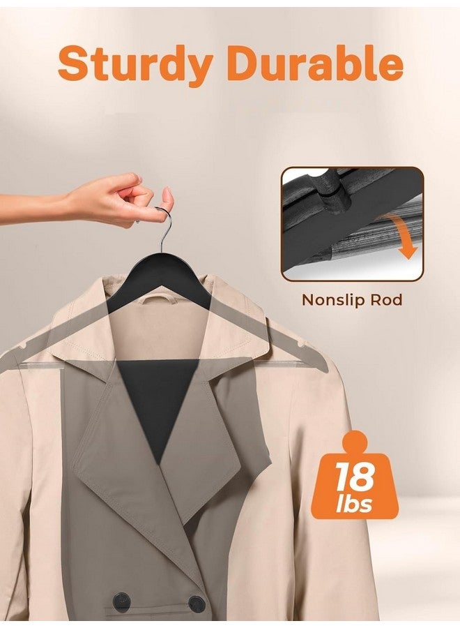 ANH MART أهن مارت شماعات خشبية للملابس - شماعات ملابس فاخرة مع شقوق دقيقة لتوفير المساحة وتعليق الملابس، مثالية للبدلات، والمعاطف، والفساتين (أسود) (24 حزمة) - Image 2
