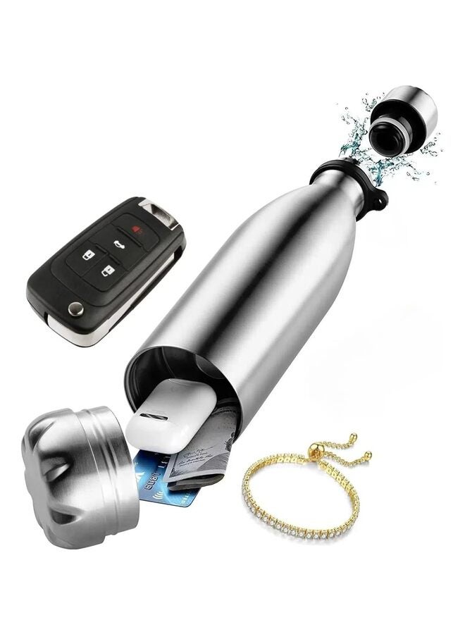 LAMAY Stainless steel thermos flask with hidden card slot and key pouch (color: silver) - Image 1