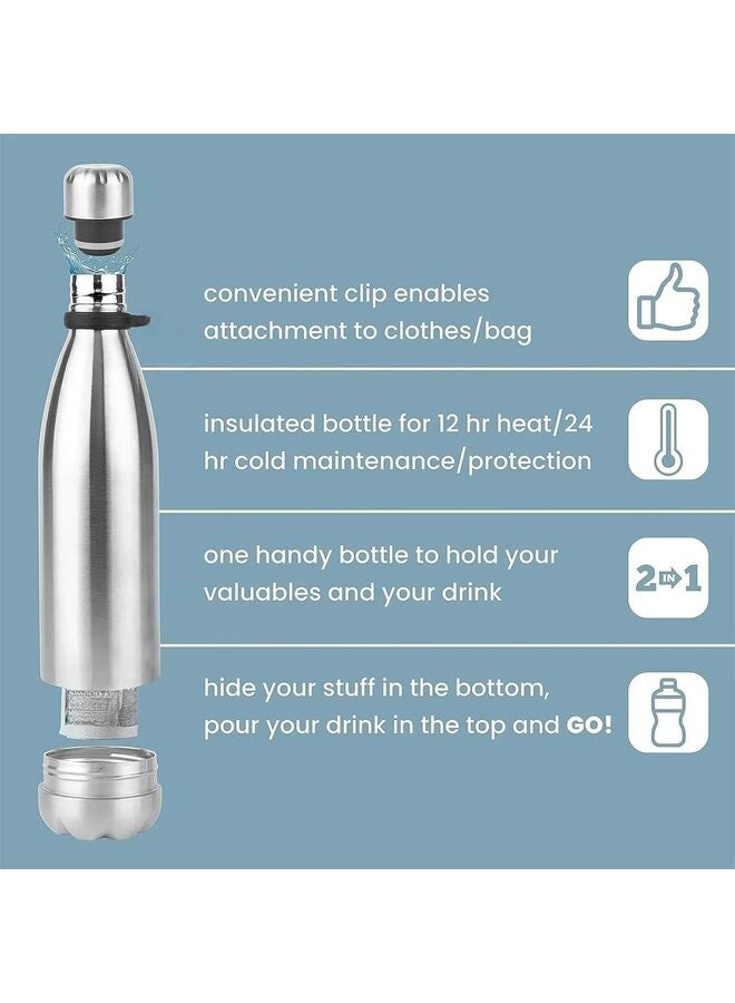 LAMAY Stainless steel thermos flask with hidden card slot and key pouch (color: silver) - Image 3